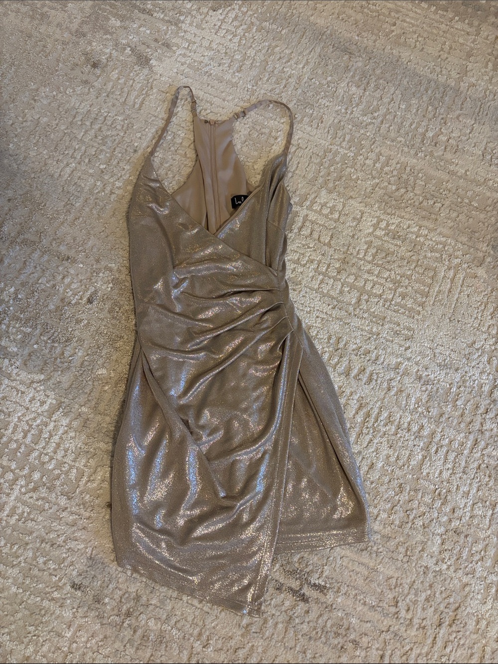 Lulu's Metallic Champagne Ruched Mini Dress